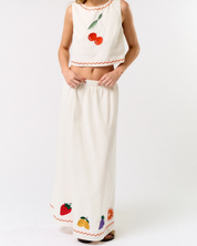 Linen Fruit Embroidered Top