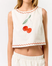 Linen Fruit Embroidered Top