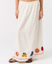 Linen Fruit Embroidered Skirt