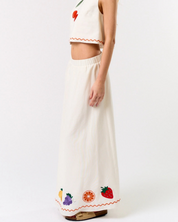 Linen Fruit Embroidered Skirt