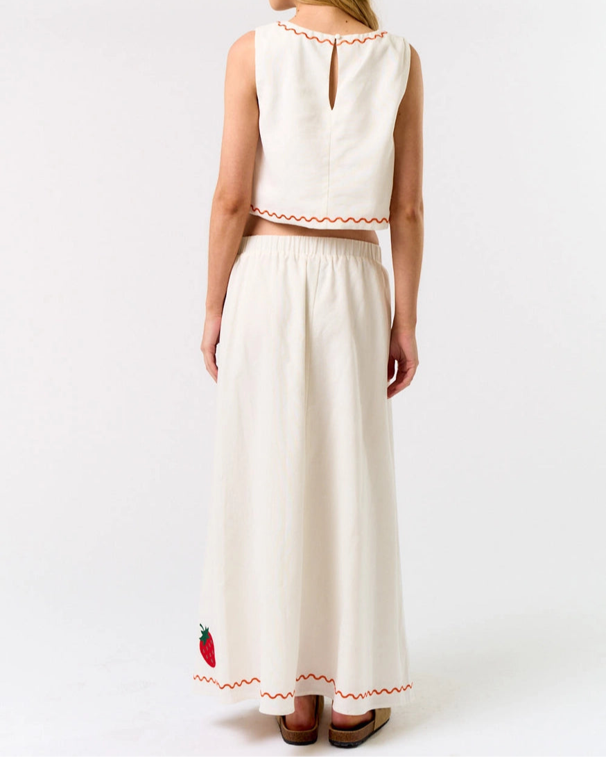 Linen Fruit Embroidered Skirt