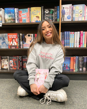 Hot Girls Read Books Steel Gray Crewneck - Hot Pink Thread