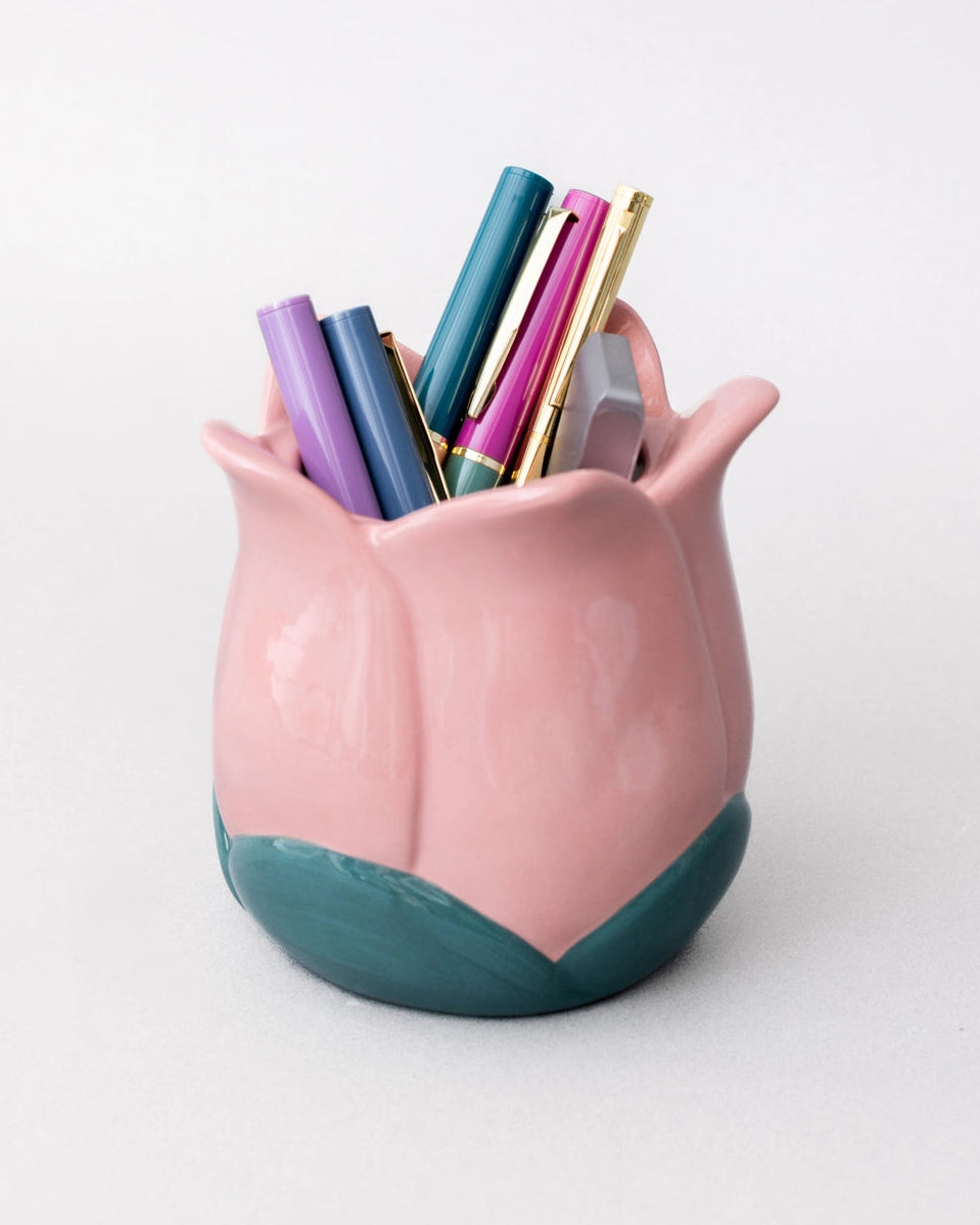 Ceramic Vase/Pencil Cup - Pink Tulip