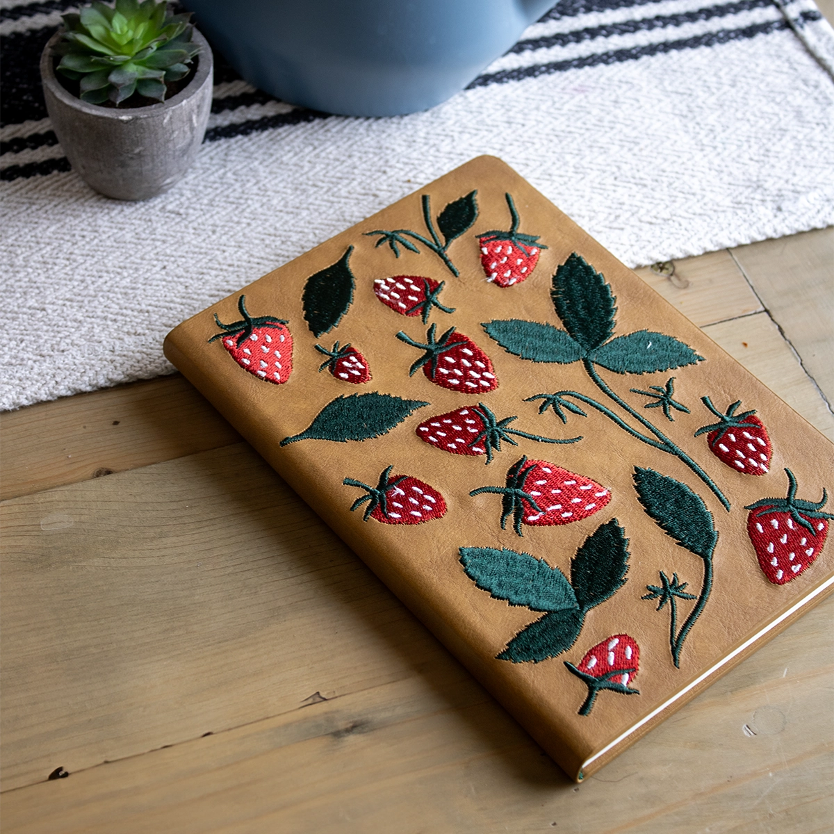 Strawberries Embroidered Journal Notebook