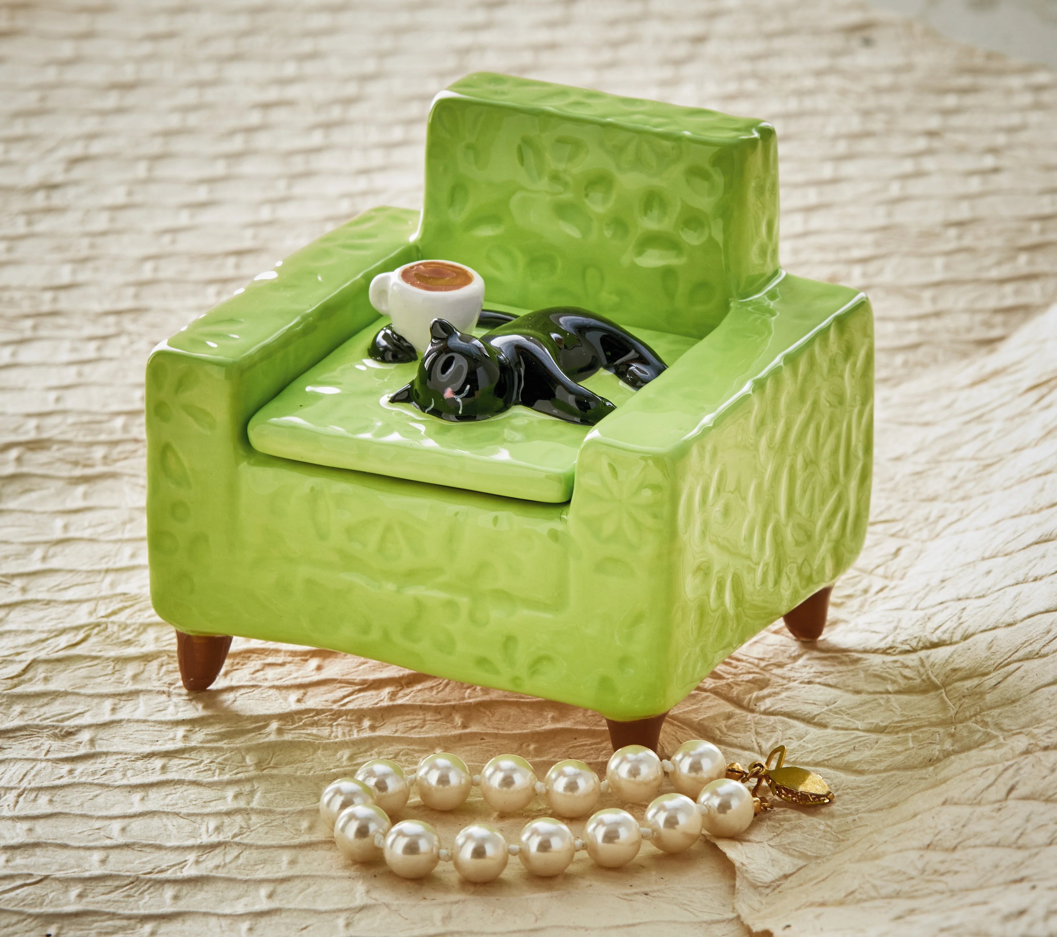 Lounging Cat Chair Trinket Box