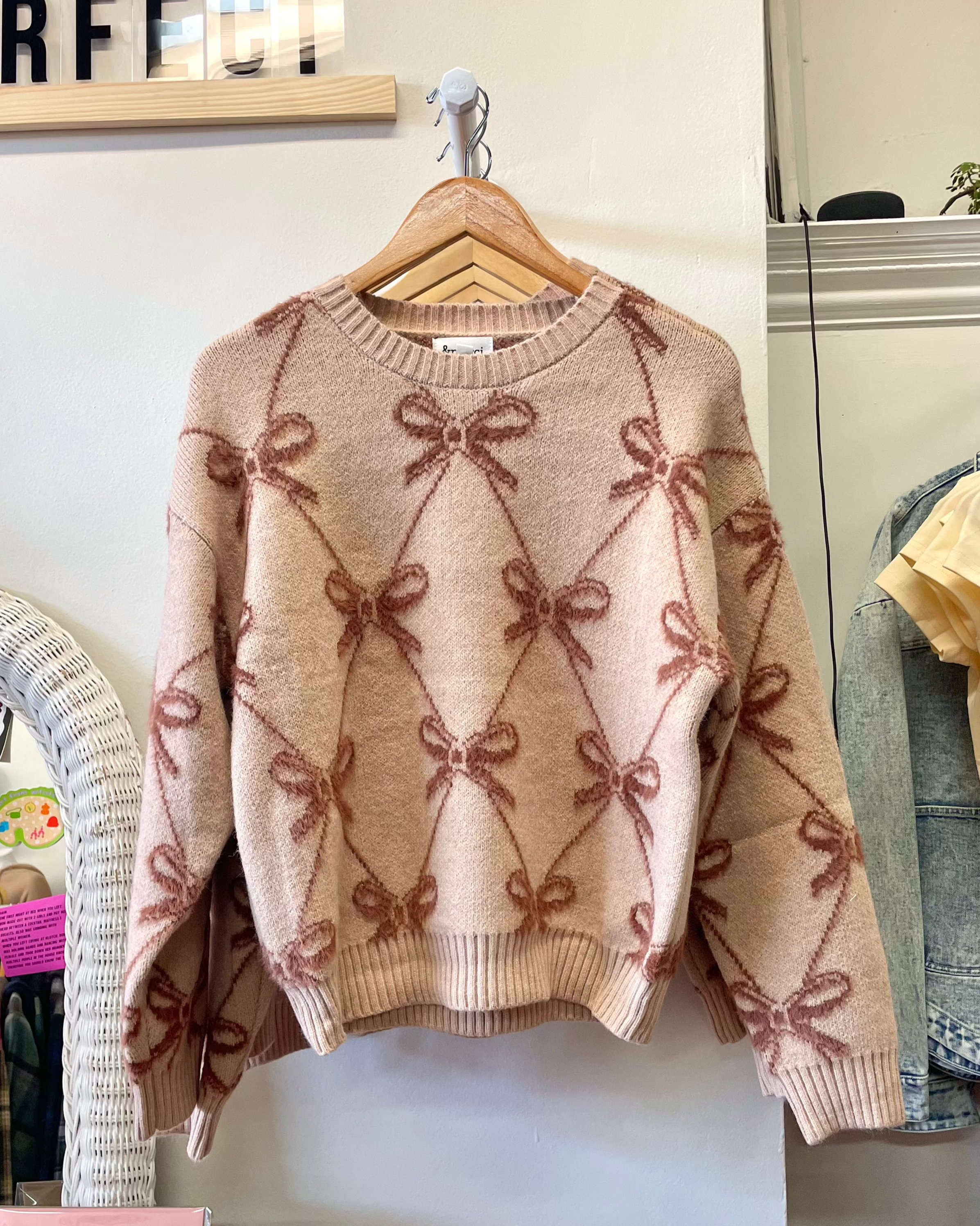 Ribbon Knit Pattern Sweater - Taupe Brown