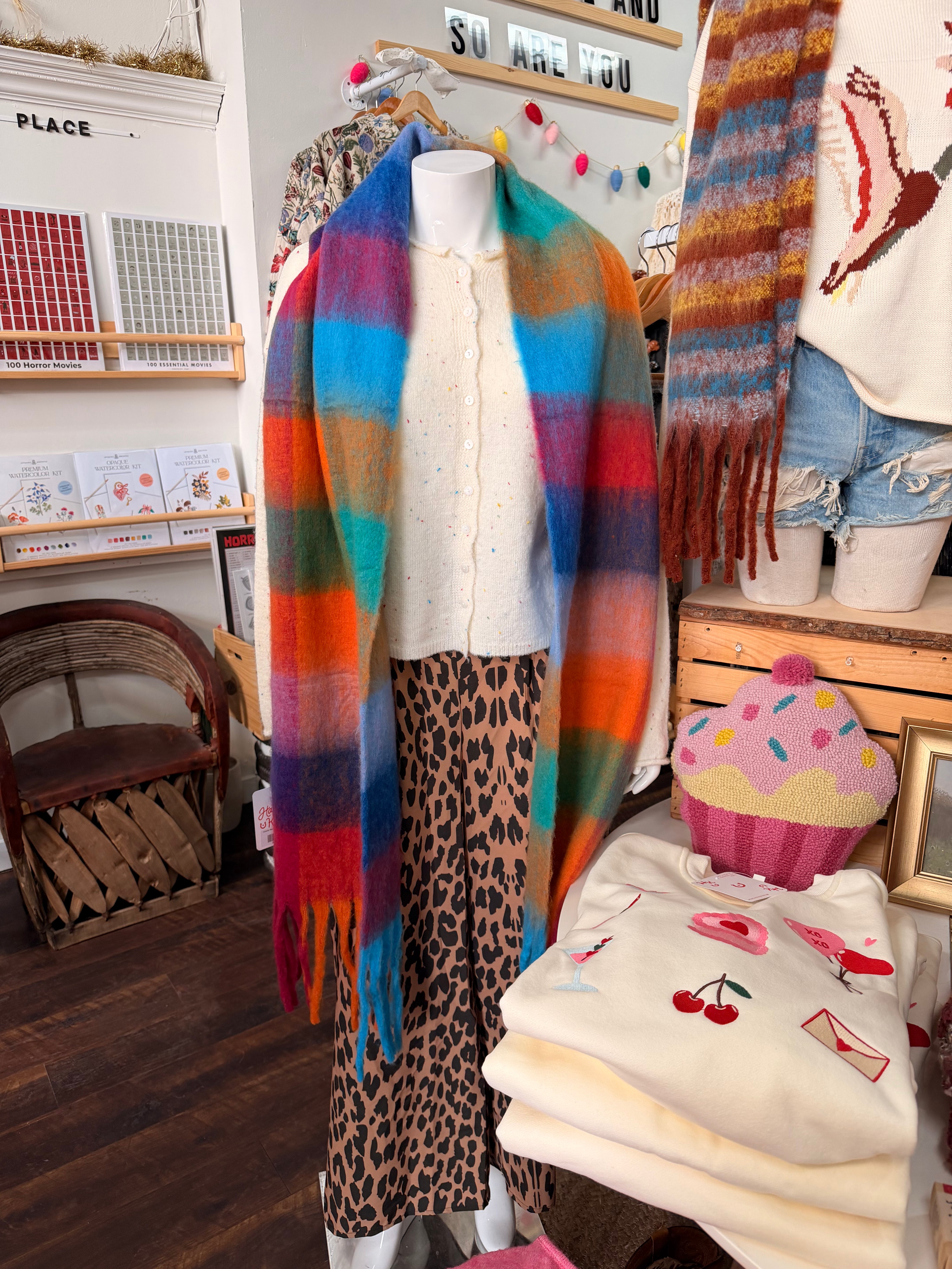 Colorful Plaid Scarf - Cool Tones