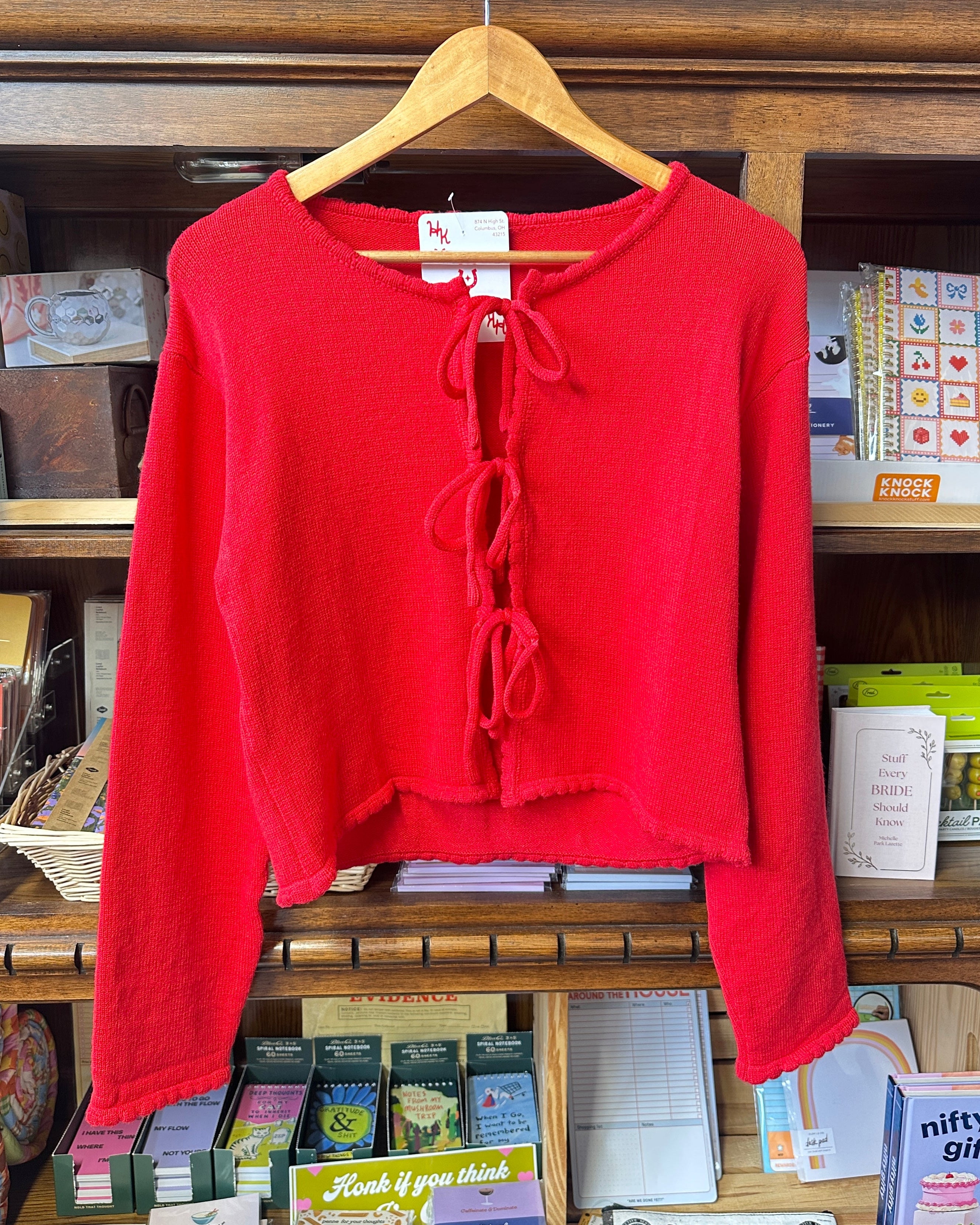 Long Sleeve Tie Font Sweater Top - Red