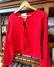 Long Sleeve Tie Font Sweater Top - Red