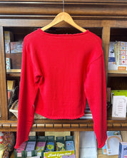 Long Sleeve Tie Font Sweater Top - Red