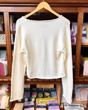 Long Sleeve Tie Font Sweater Top - Ivory