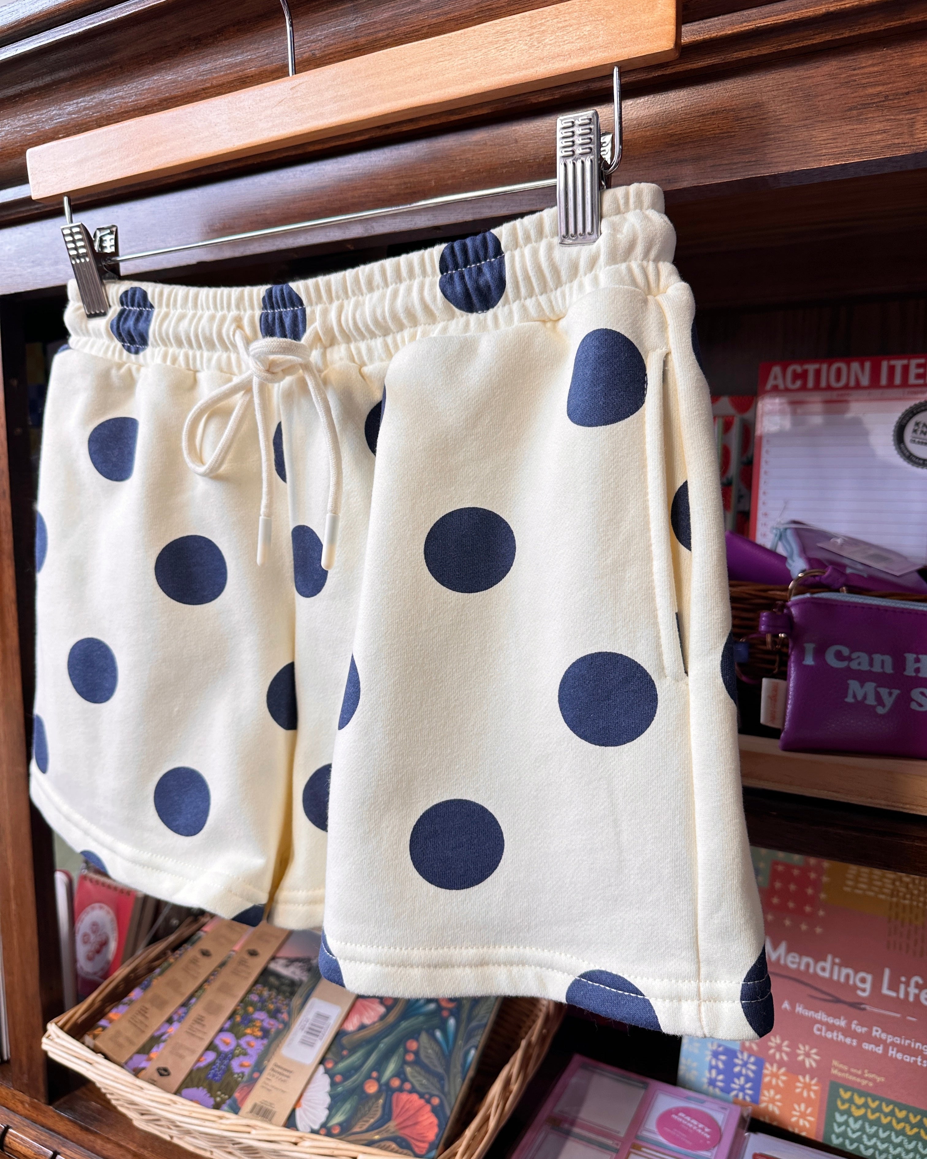 Polka Dot Sweatshorts - Navy/Cream