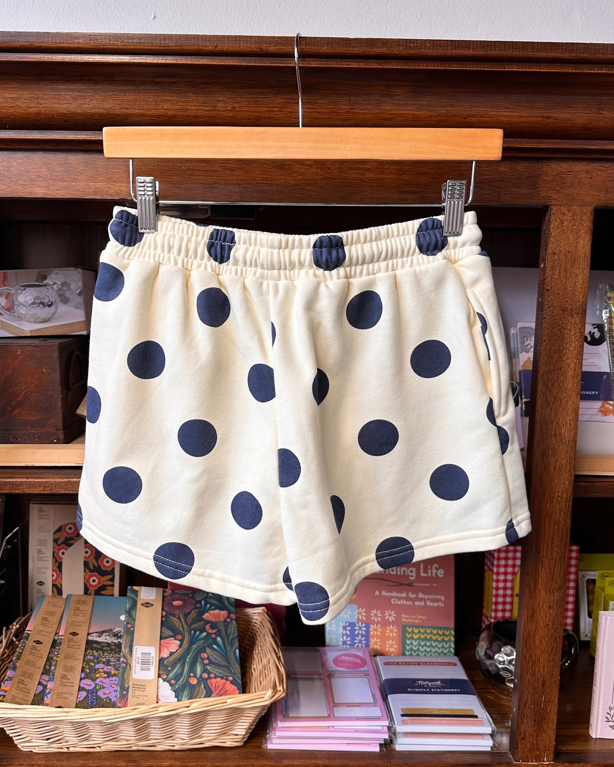 Polka Dot Sweatshorts - Navy/Cream