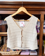 Knit Button Vest - Cream