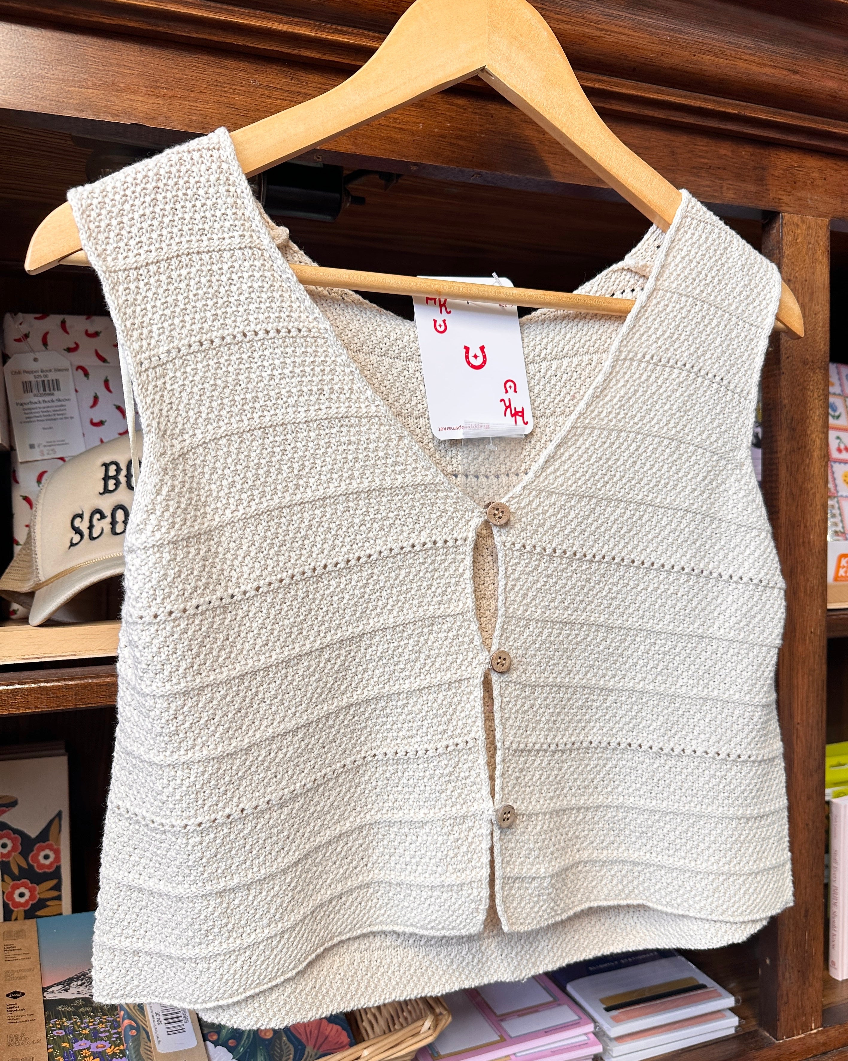 Knit Button Vest - Cream