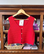 Knit Button Vest - Red