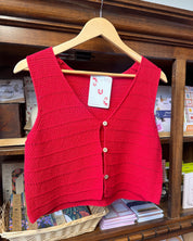 Knit Button Vest - Red