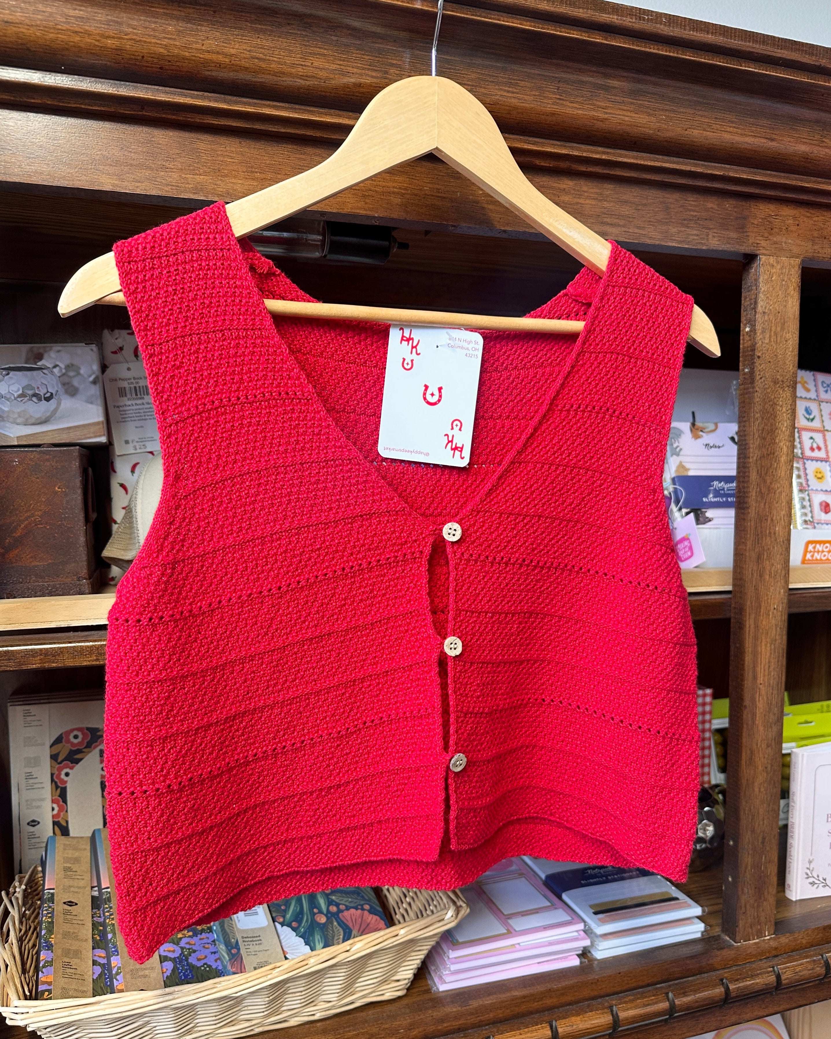 Knit Button Vest - Red