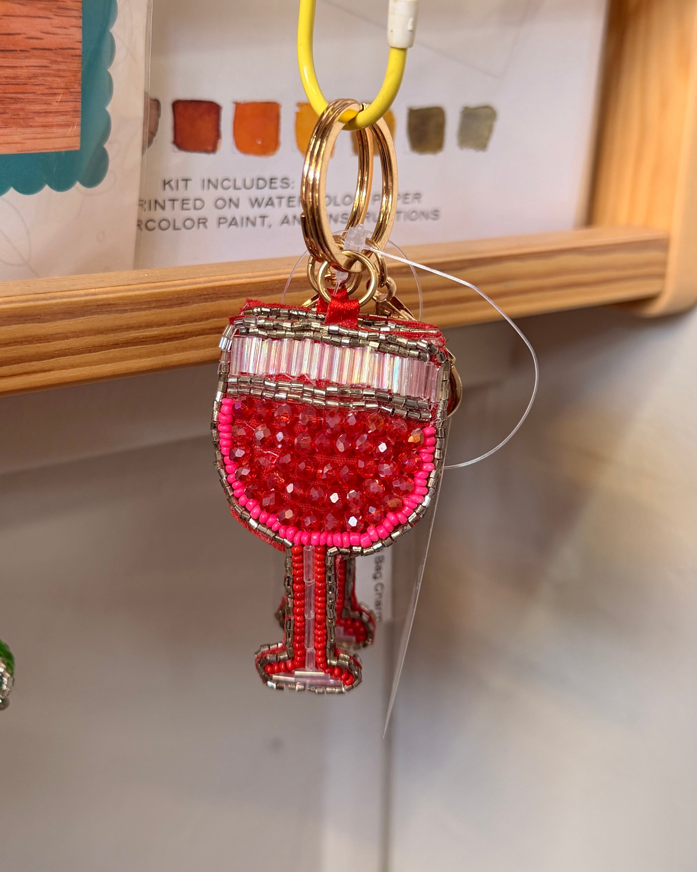 Wine Glass Beaded Bag Charm