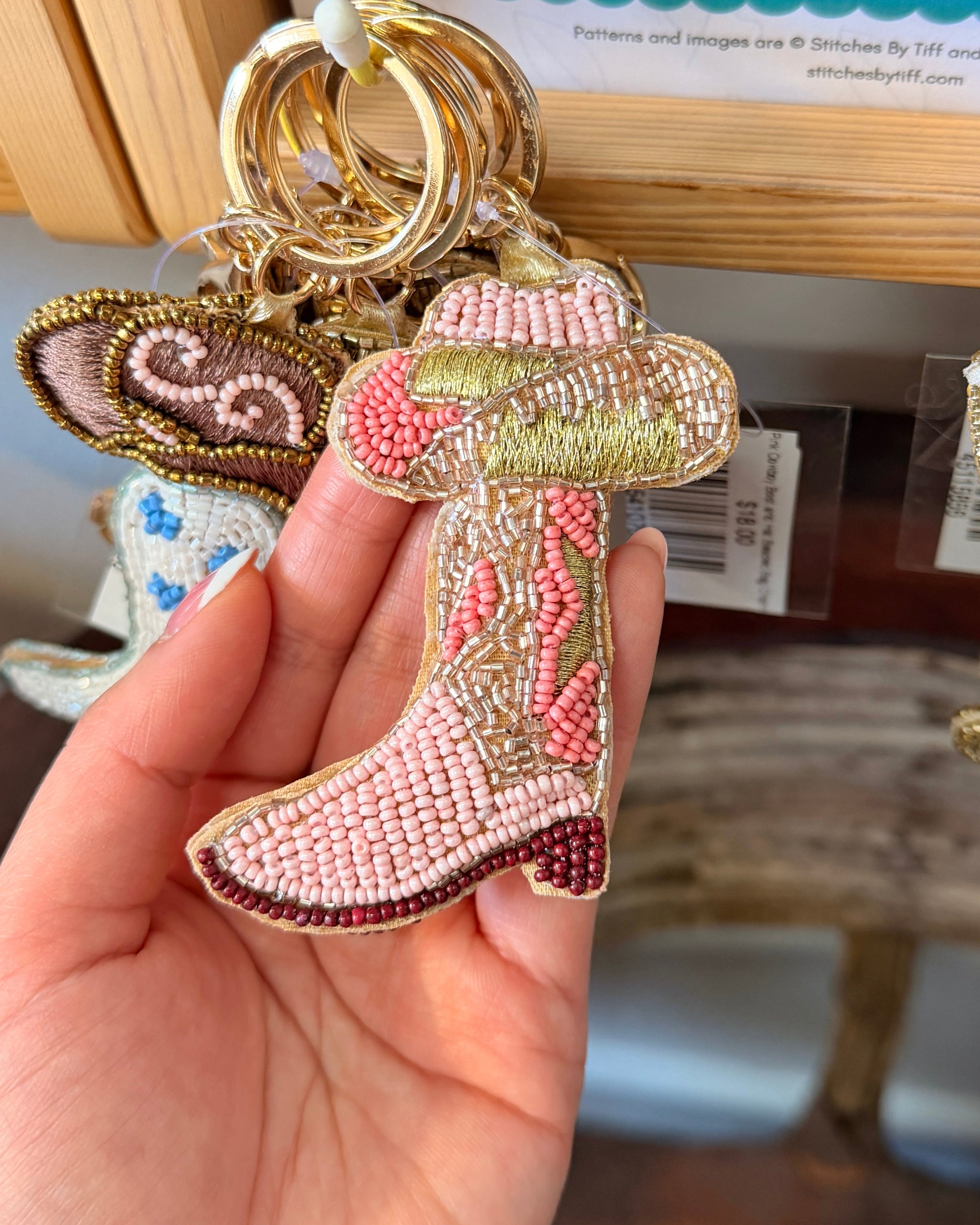 Pink Cowboy Boot and Hat Beaded Bag Charm