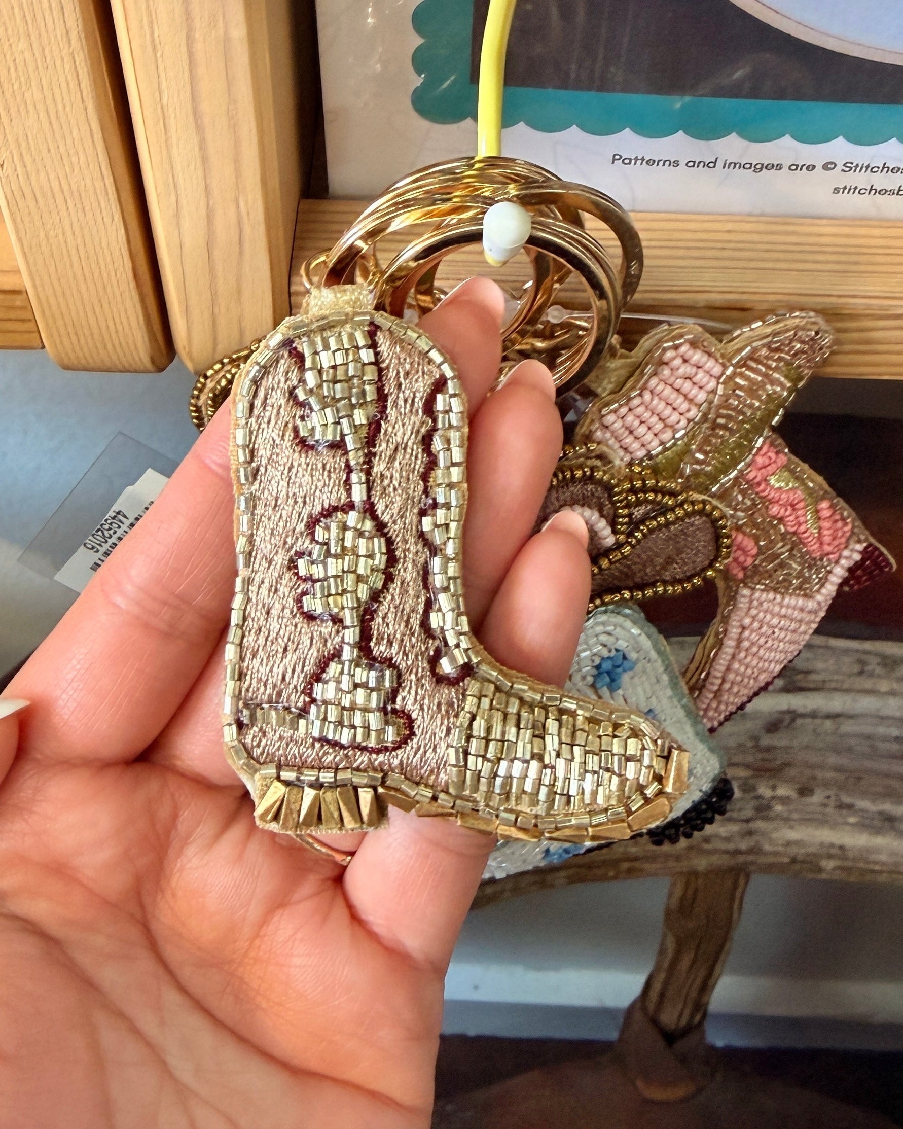 Brown Cowboy Boot Beaded Bag Charm
