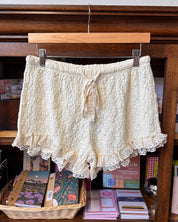 Cream Lace Textured Shorts