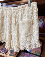 Cream Lace Textured Shorts