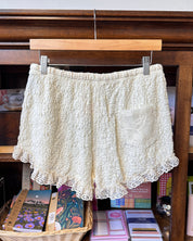 Cream Lace Textured Shorts
