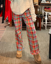 Colorful Plaid Ruffle Hem Pants