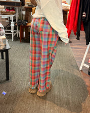 Colorful Plaid Ruffle Hem Pants