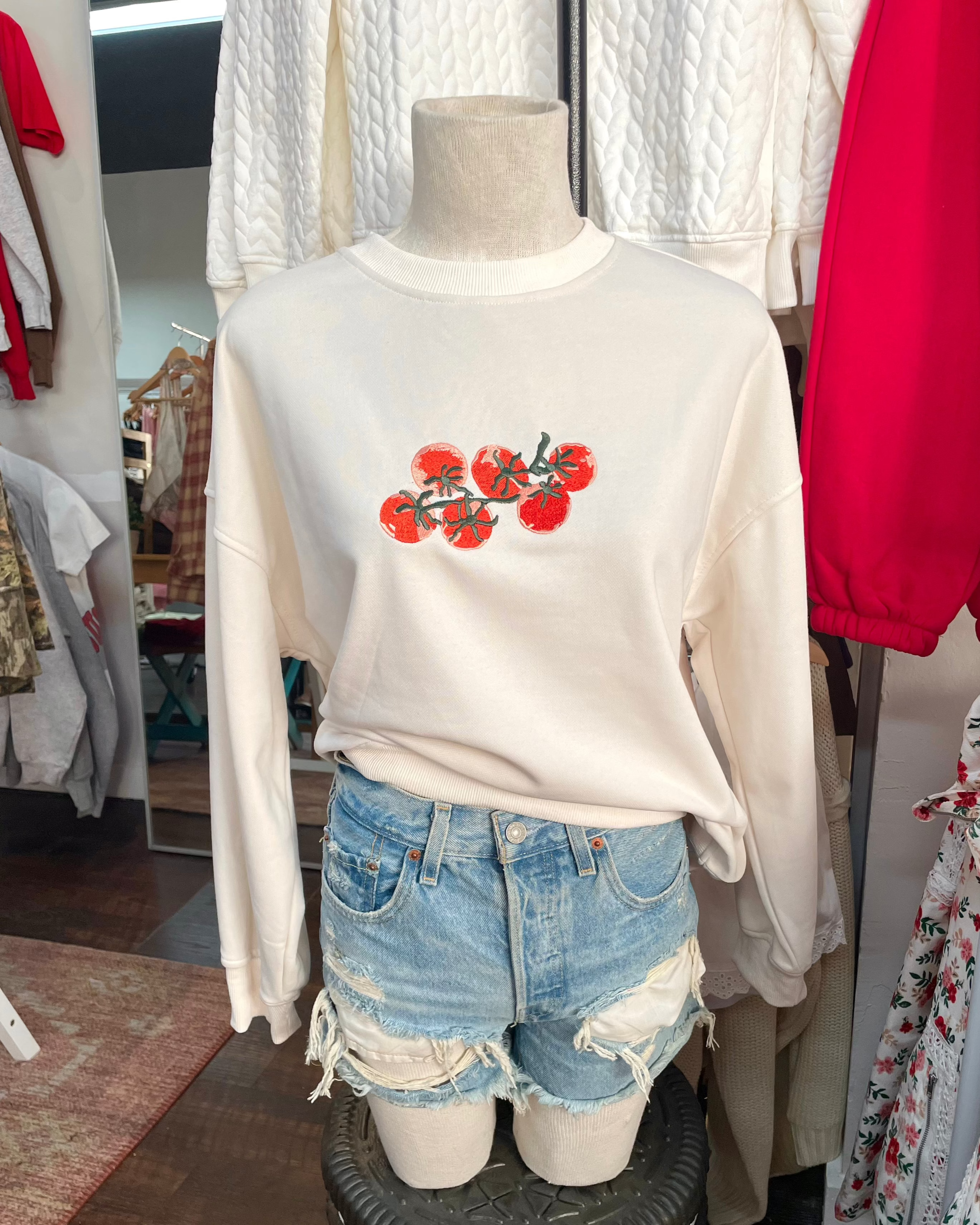 Tomato Embroidered Sweatshirt - Ivory