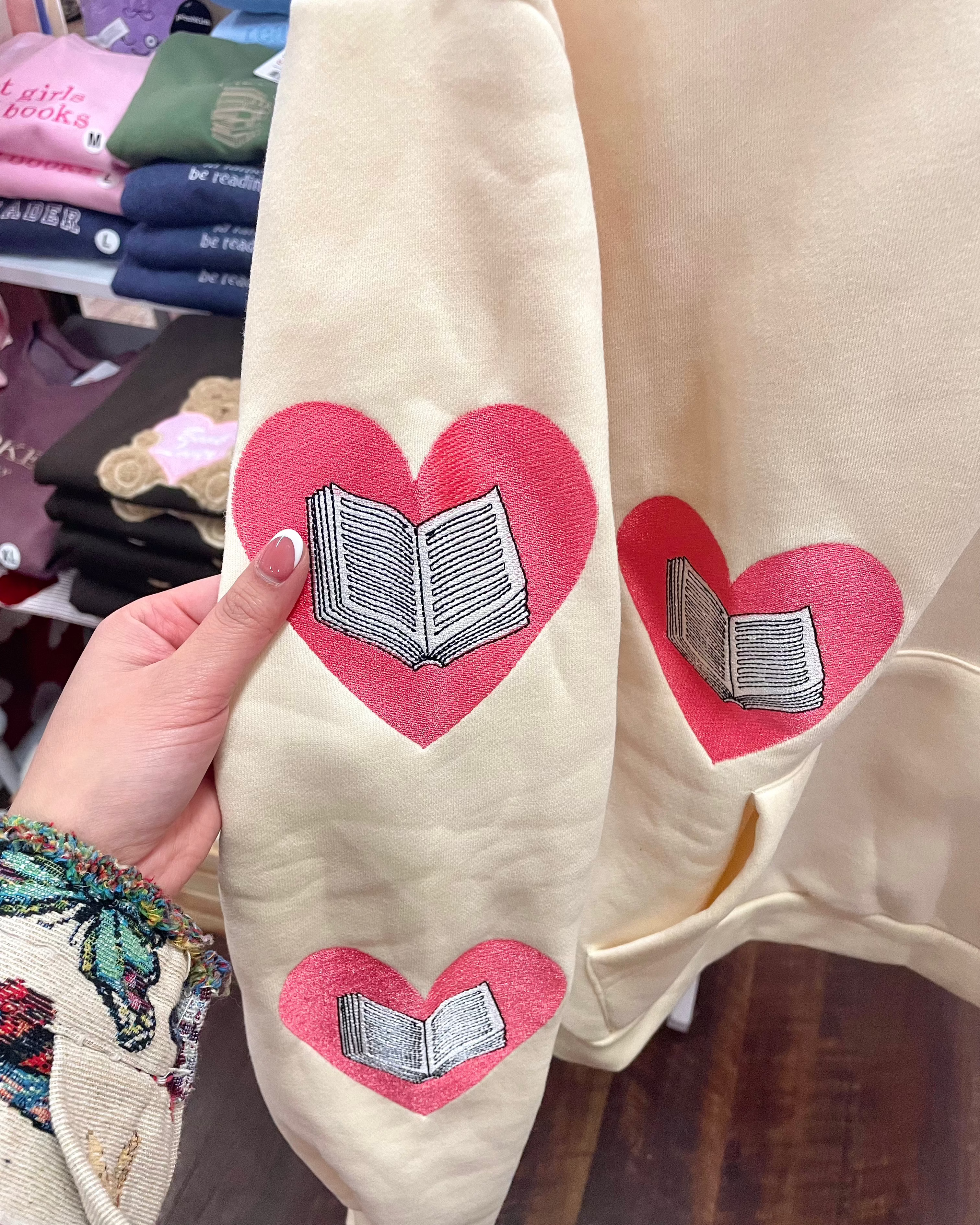 Bookish Embroidered Heart Hoodie