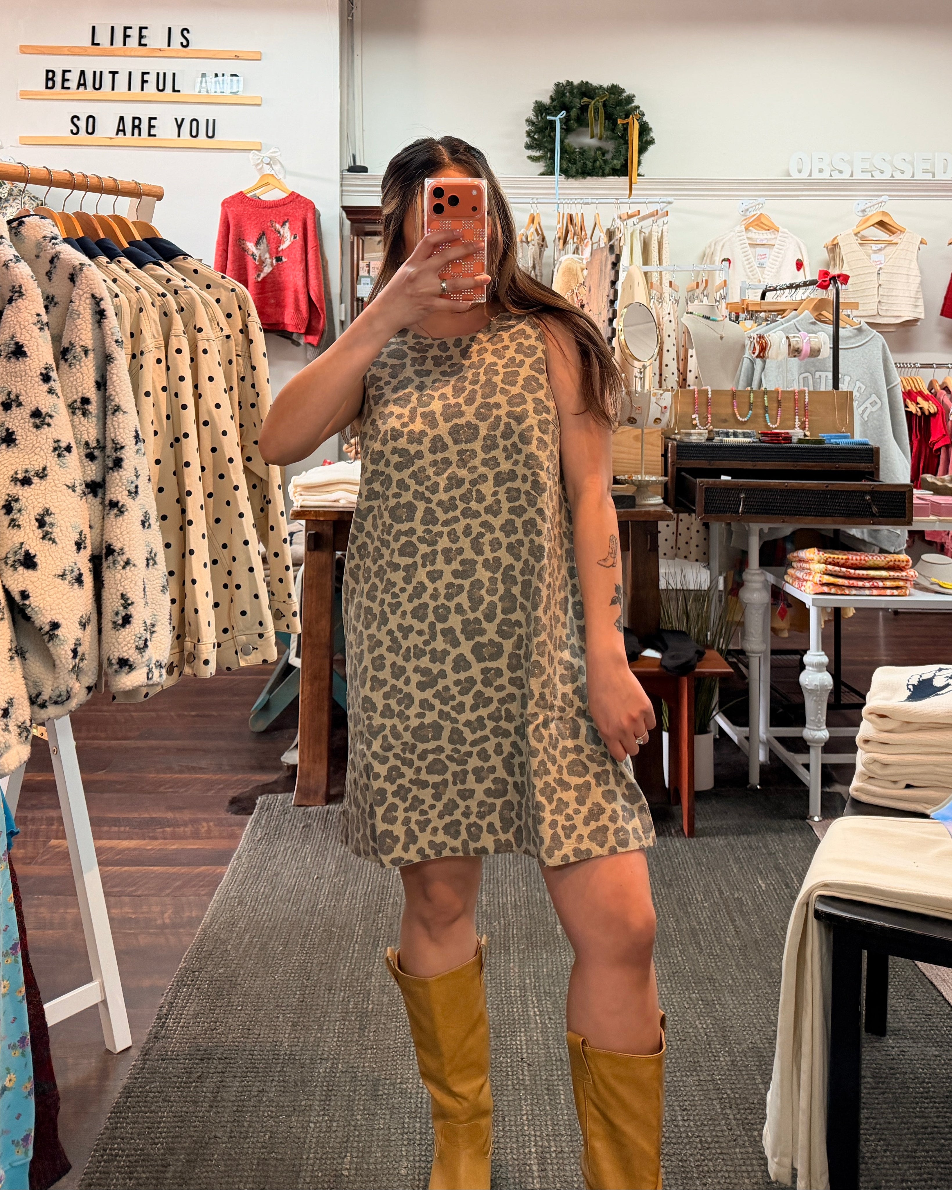 Leopard Print High Neck Dress