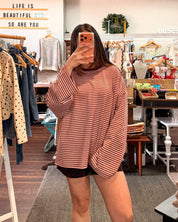 Berry Striped Oversized Long Sleeve Shirt