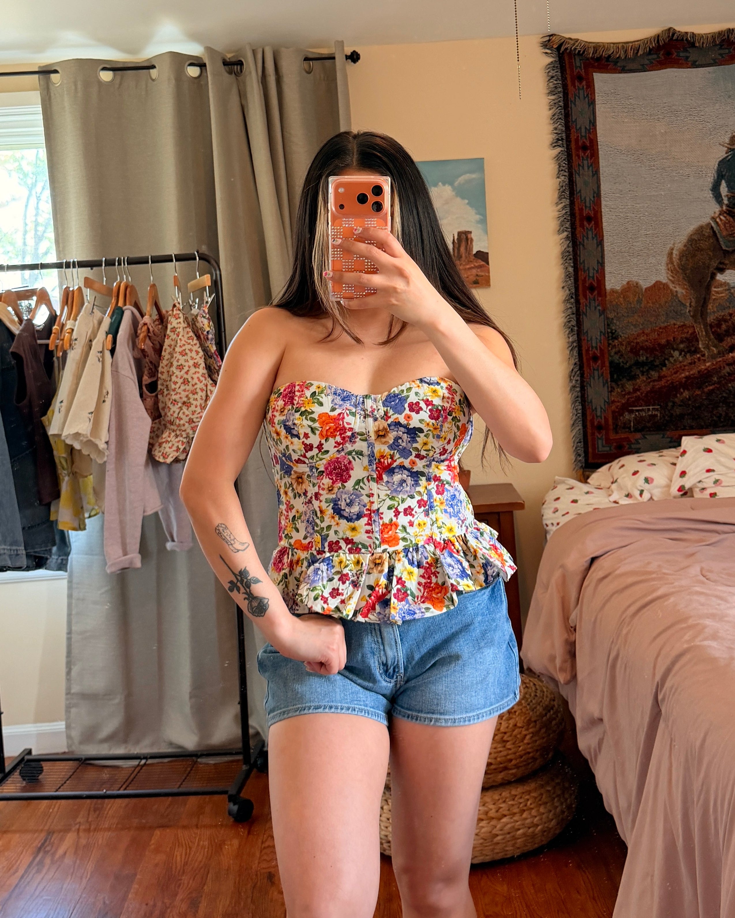 Floral Peplum Tube Top
