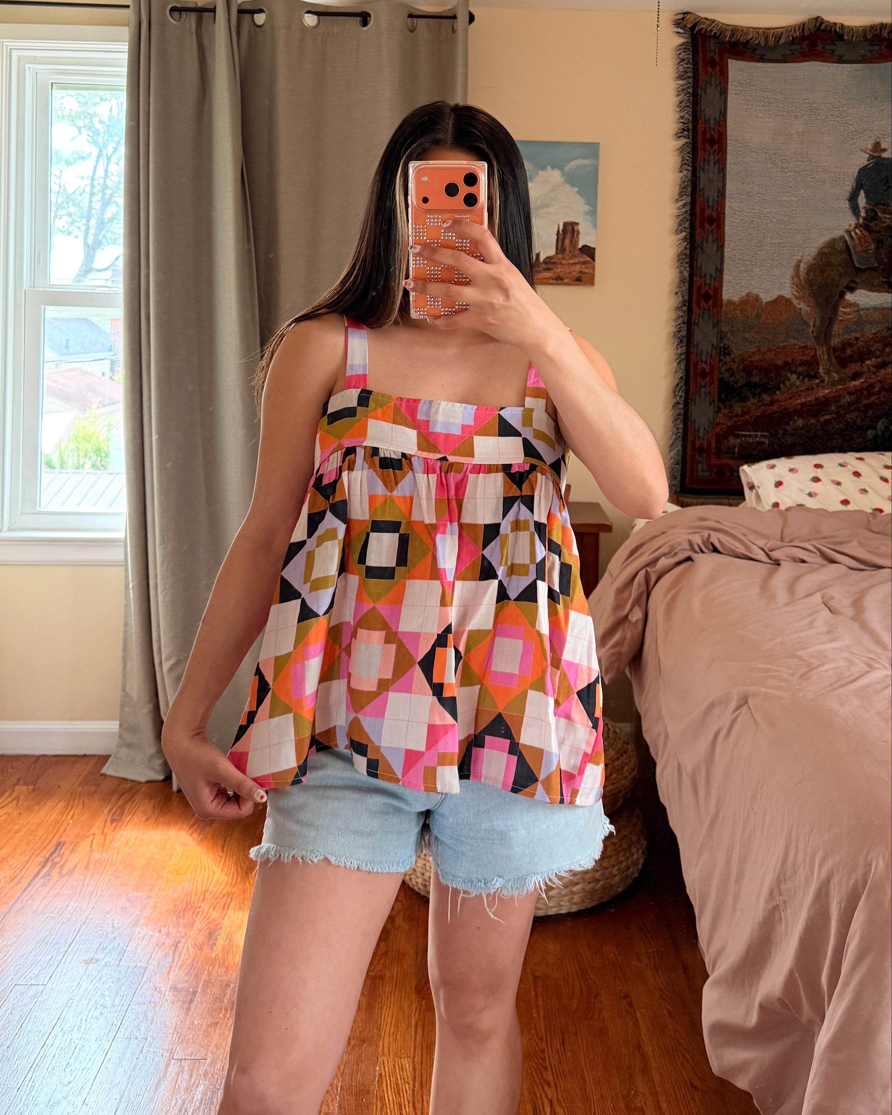 Quilt Print Babydoll Top