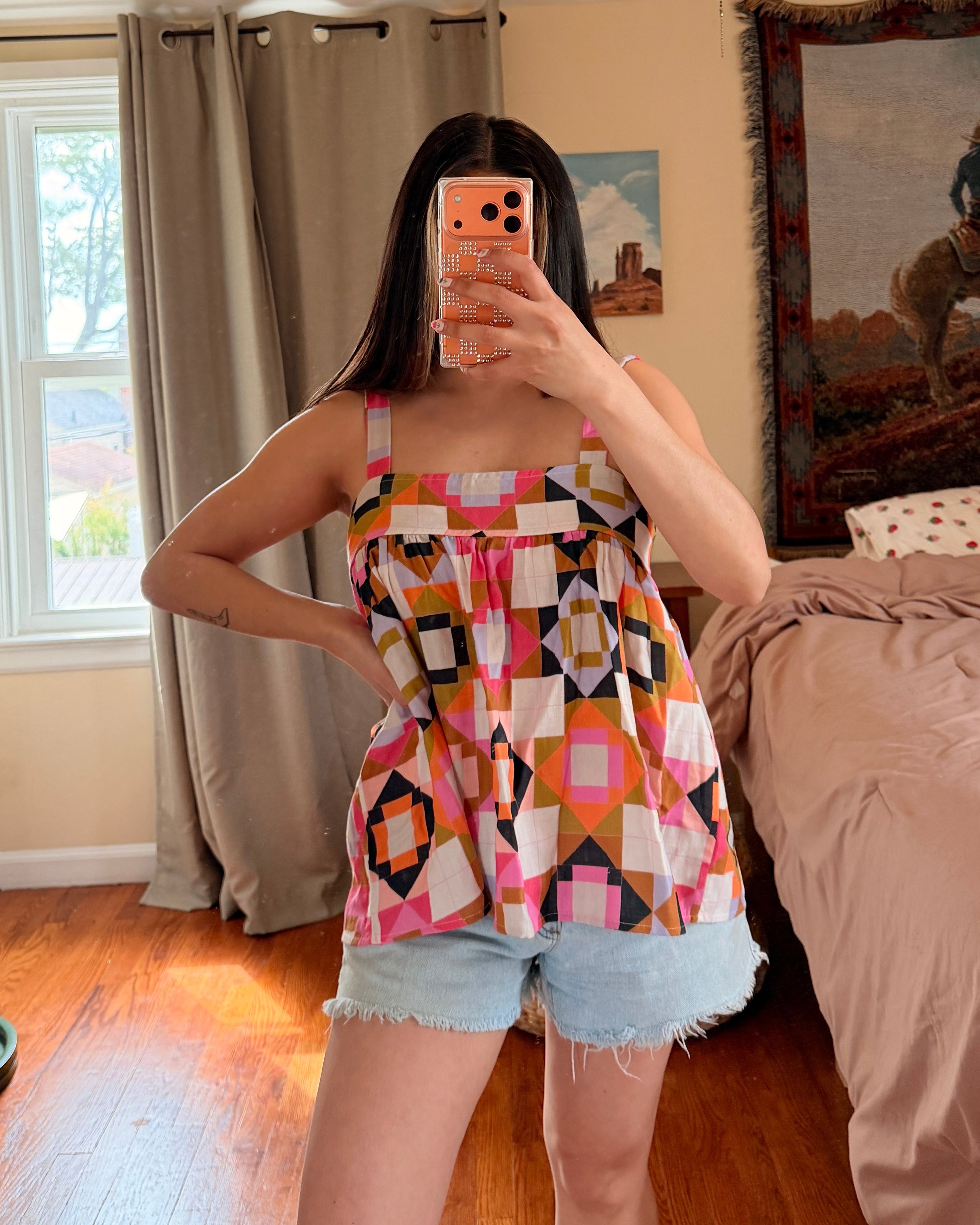 Quilt Print Babydoll Top