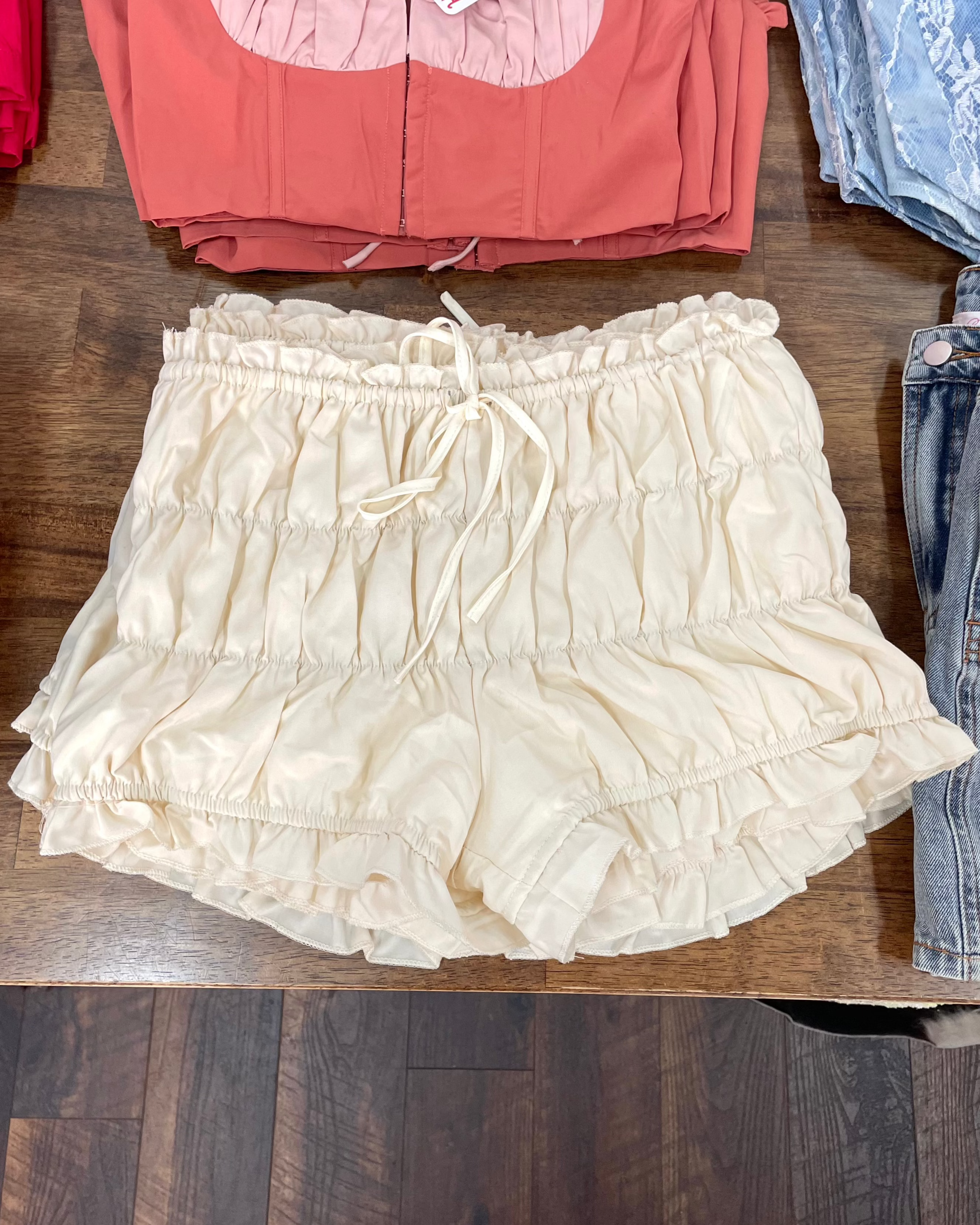 Crinkle Textured Lounge Shorts - Cream