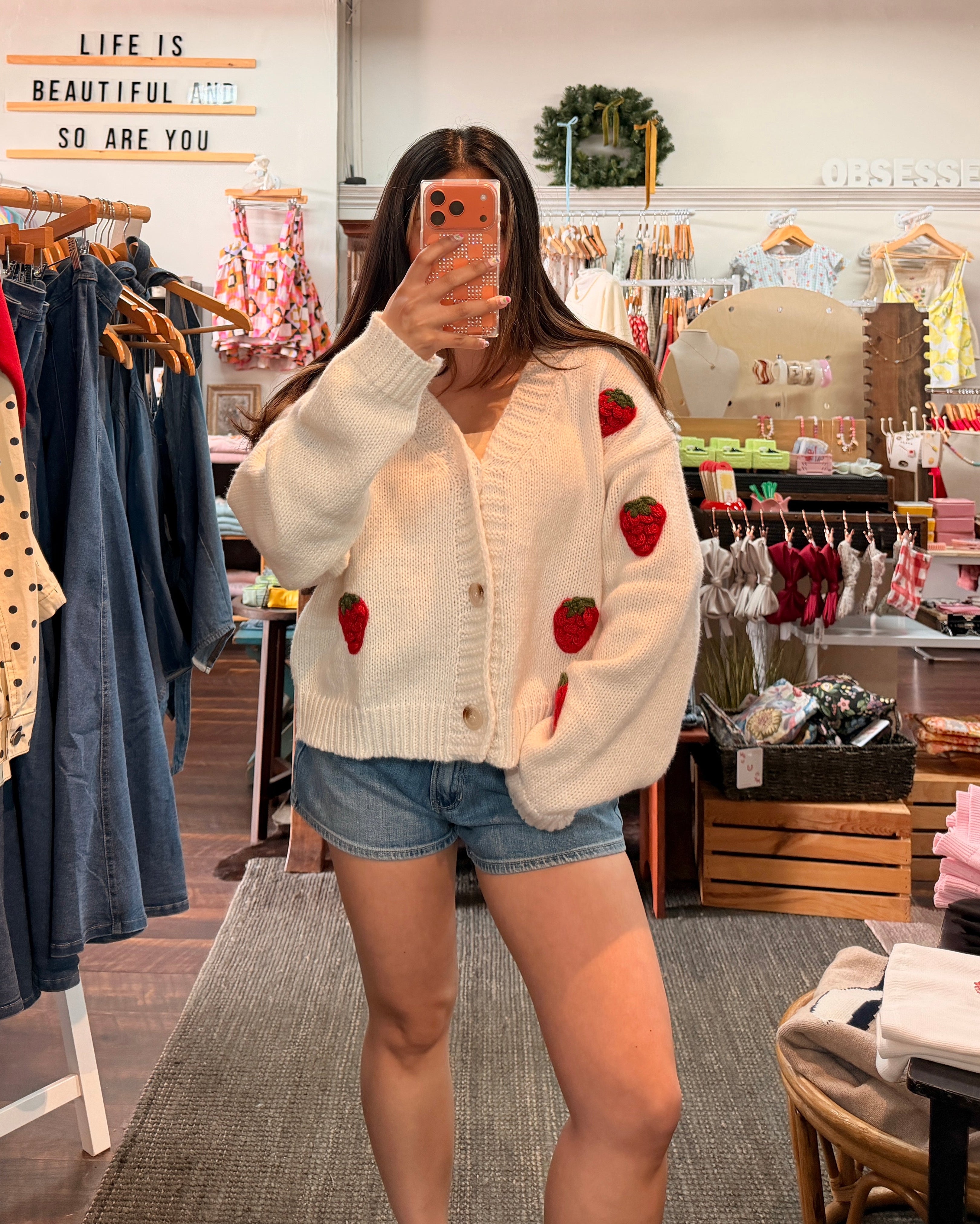 Knit Strawberry Sweater Cardigan