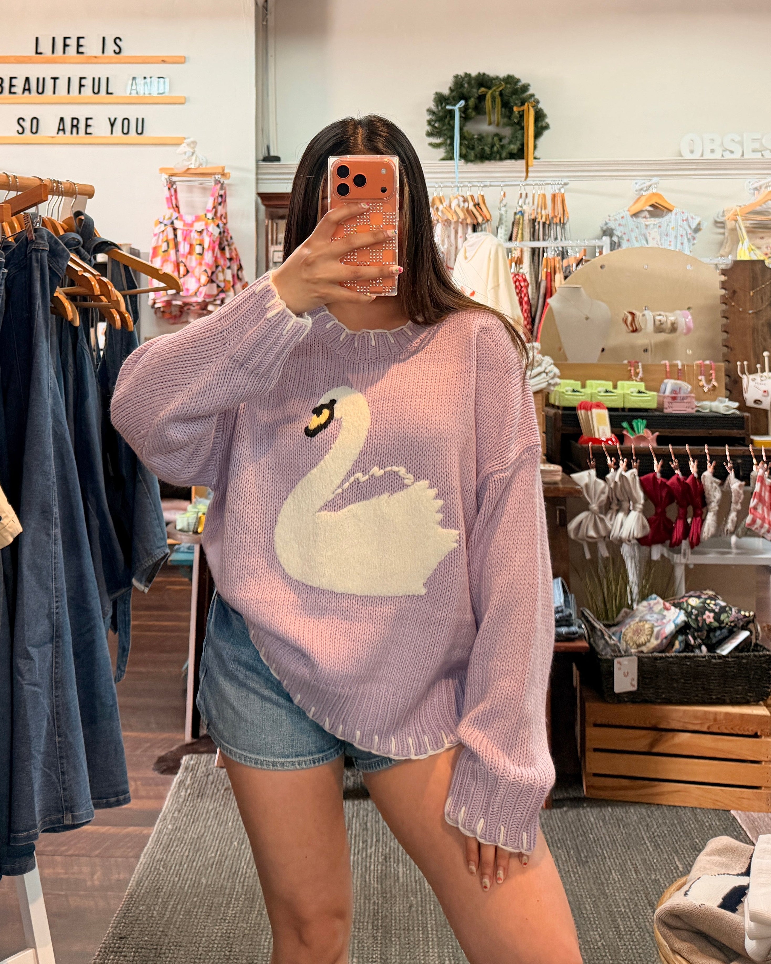 Swan Knit Sweater - Lavender