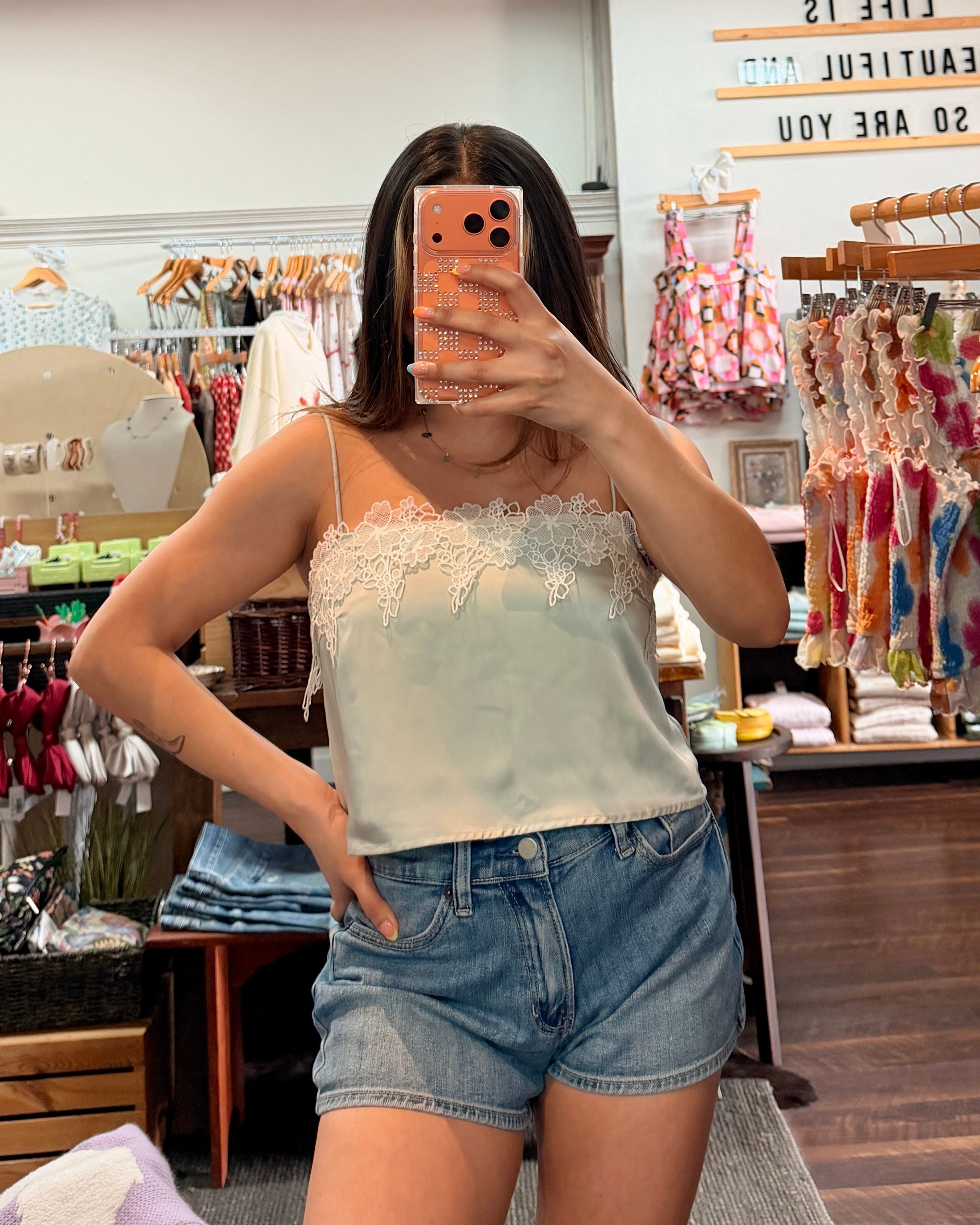 Lace Trim Spaghetti Strap Top
