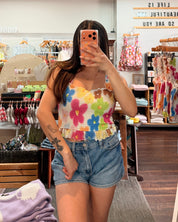 Colorful Flowers Smocked Top