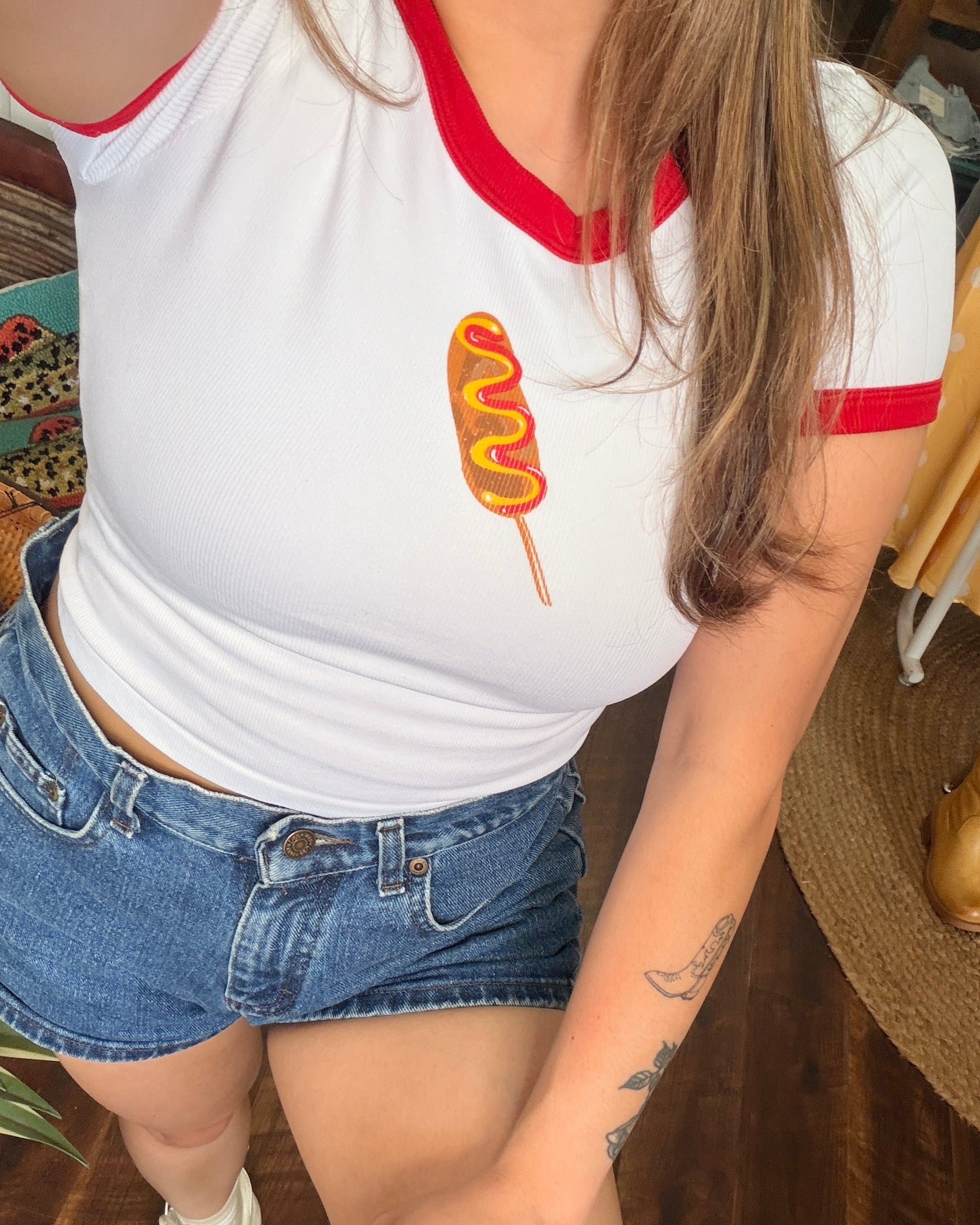 Corndog Graphic Ringer T-Shirt