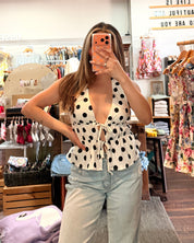 Polka Dot Tie Front - Cream/Black