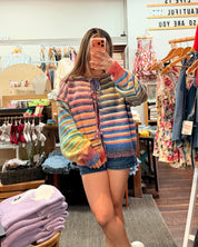 Rainbow Striped Tie Front Knit Cardigan