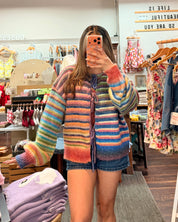 Rainbow Striped Tie Front Knit Cardigan