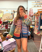 Rainbow Striped Tie Front Knit Cardigan