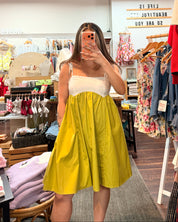 Olive Green and White Color Block Mini Dress