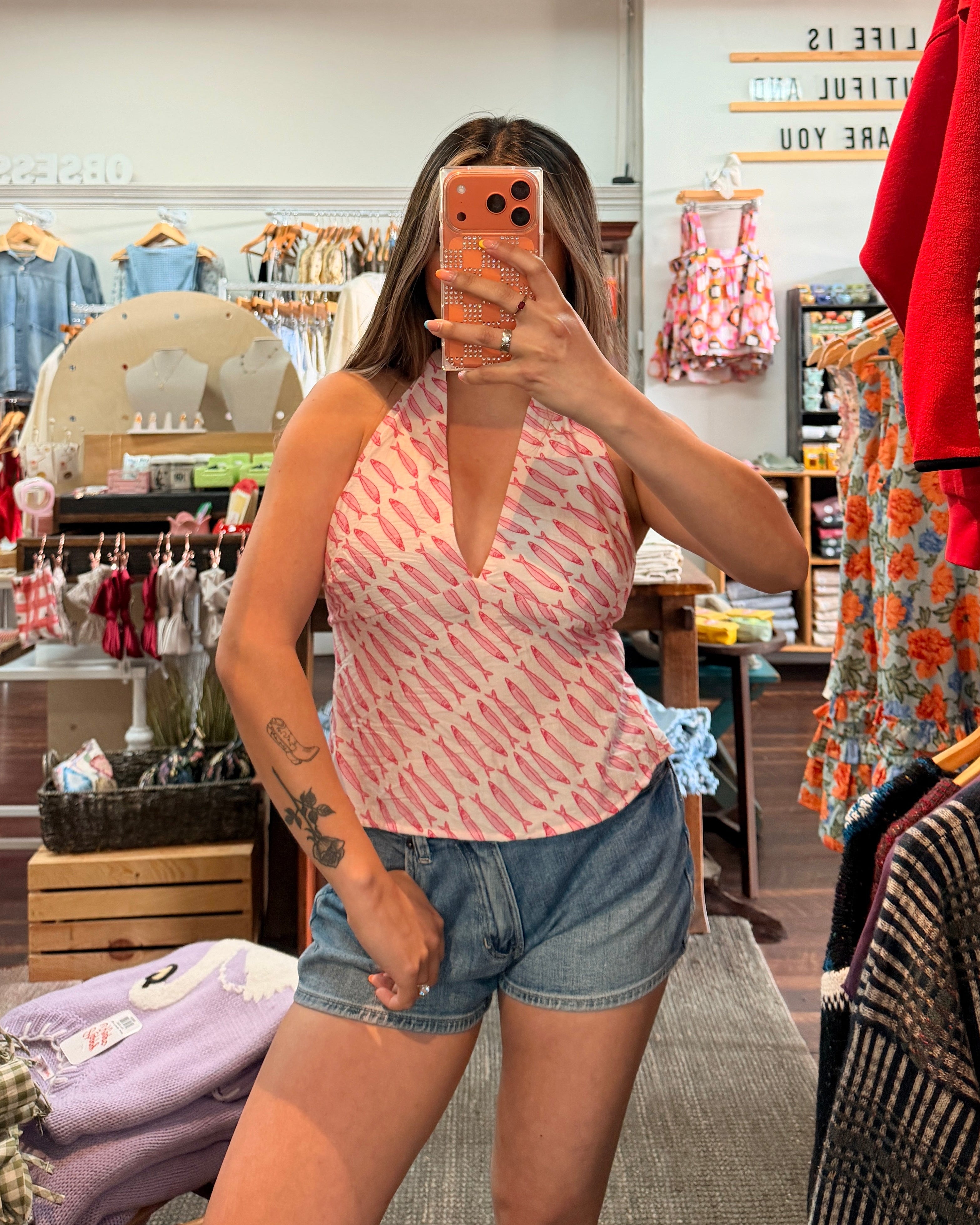 Pink Fish Halter Top