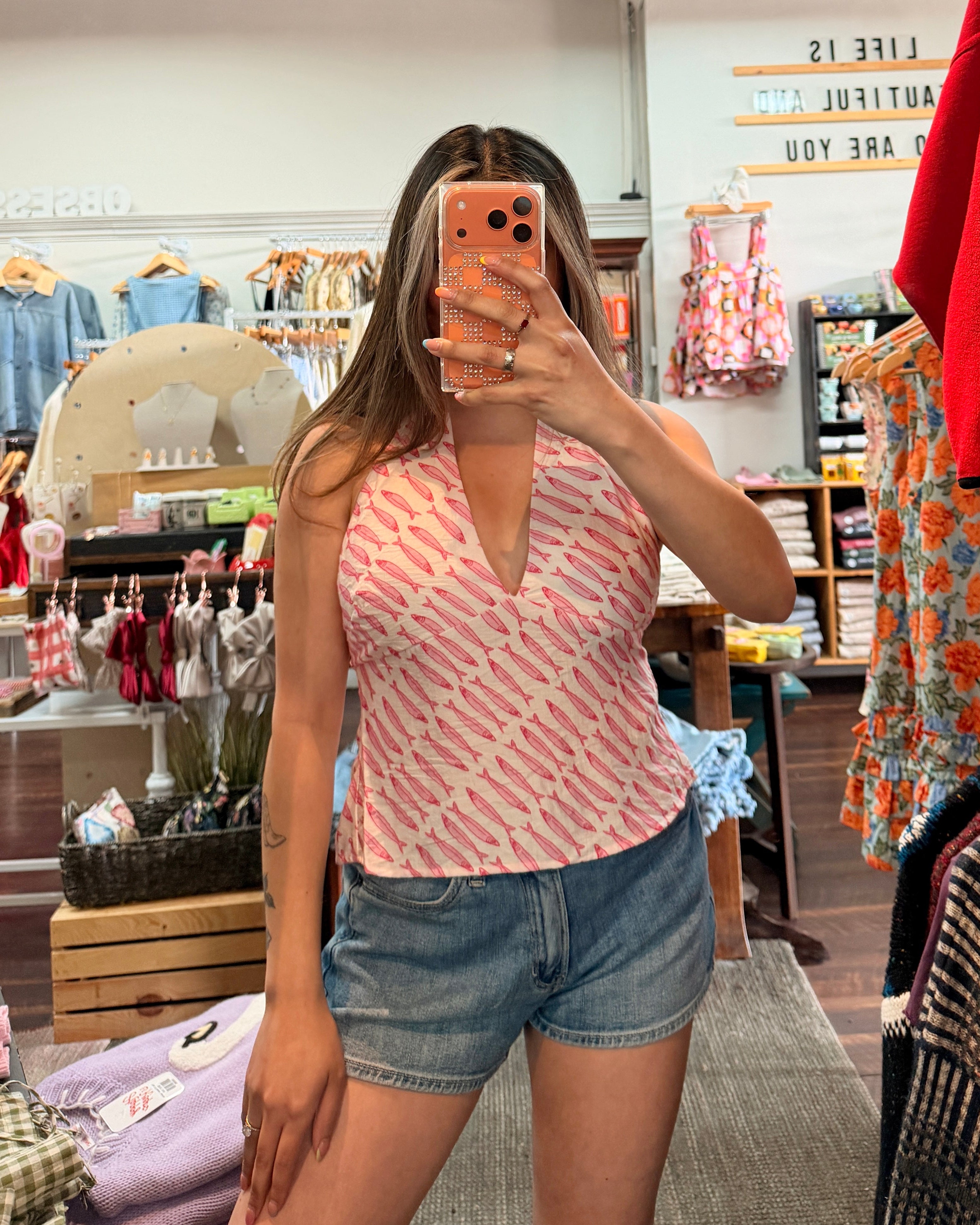 Pink Fish Halter Top